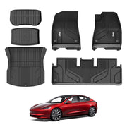 3W Car Floor Mat Fit for Tesla Model 3 2024 Highland,TPE All Weather Custom Fit Full Set 6PCS Car Mats Floor+Front Trunk Mat+Rear Storage Mat+Rear Trunk Mat, Dog Per Friendly,Waterproof,Anti Slip