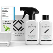 CREVIVE Leather Cleaner and Leather Conditioner with Aloe Vera incl. Sponge + 2x Cloth - Leather Cleaner for Sofas - Car Leather Cleaner and Conditioner - Leather Furniture Cleaner - Leather Care Kit