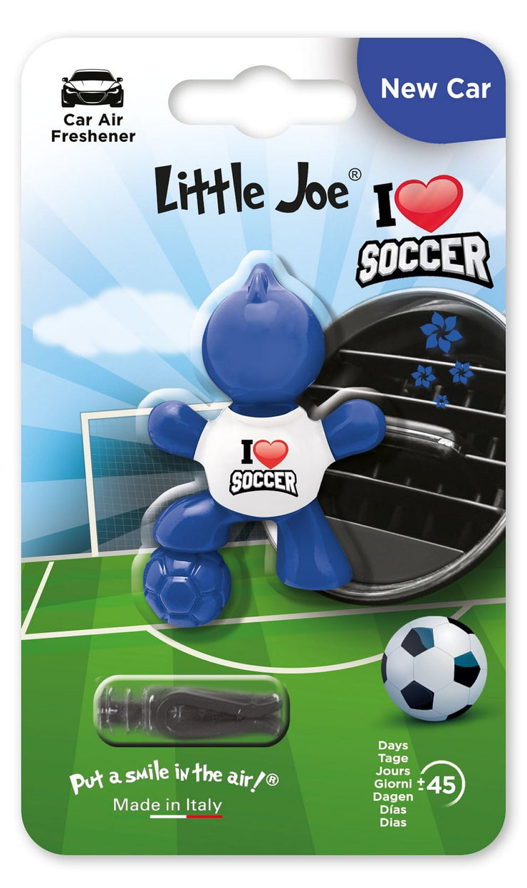 Little Joe - i Love Soccer - New Car Air Freshener - about 45 days of fresh air in your vehicle clip in the ventilation grille