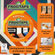 Frog Tape Orange Gloss & Satin Painters Masking Tape 24mm x 41.1m, Indoor Painting and Decorating For Sharp Lines and No Paint Bleed