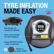 Ring Automotive - RTC450 Digital Tyre Inflator with Auto Stop, Memory, LED Light, Backlit Display and Adaptor Kit. New 2022 Ring model ,BLACK/GREY/YELLOW