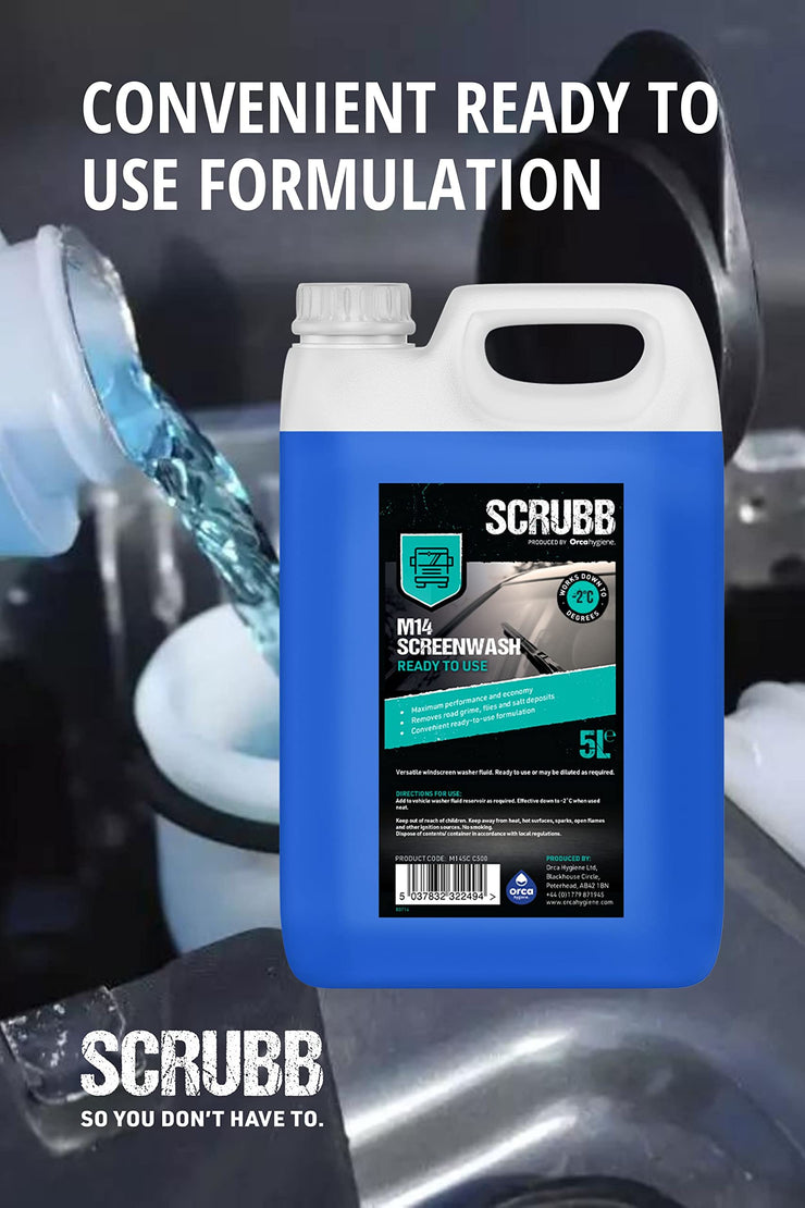 SCRUBB M14 Screenwash Ready to Use, Removes Road Grime, Flies and Salt Deposits, 5L