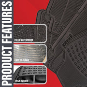 Xtremeauto Rubber Car Mats Universal Fit - 4PC Rubber Car Floor Mats (Front & Rear) Rubber Car Mat Heavy Duty Thick Rubber For Cars, Vans, Truck & SUV, All Weather Waterproof Rubber Mats