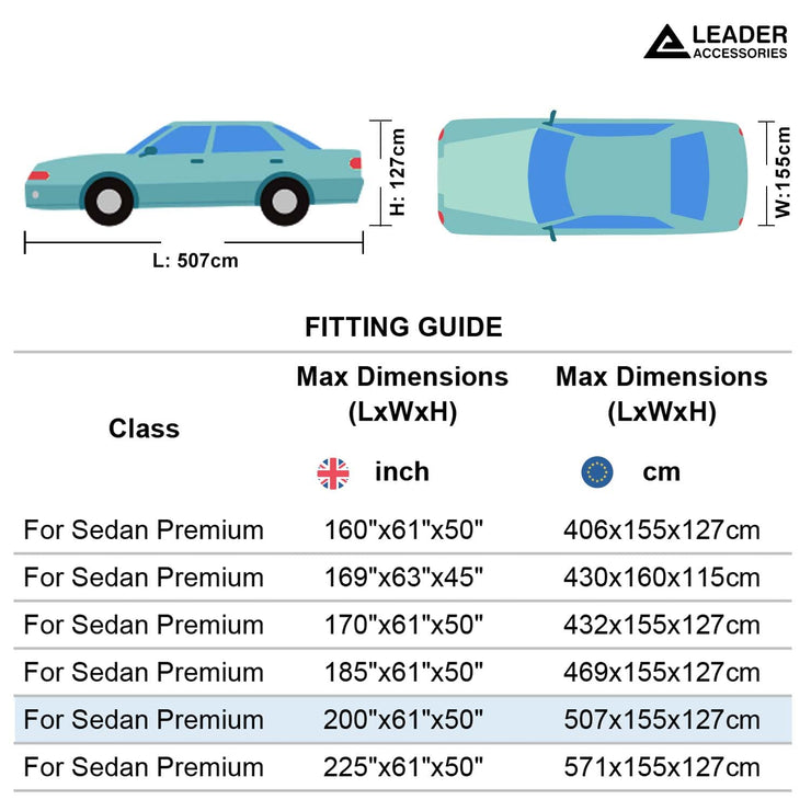 Leader Accessories Full Car Cover Premium 5 Layers Waterproof Breathable Vehicle Cover Universal Fit (Sedan-200"x61"x50",Grey,Outdoor)