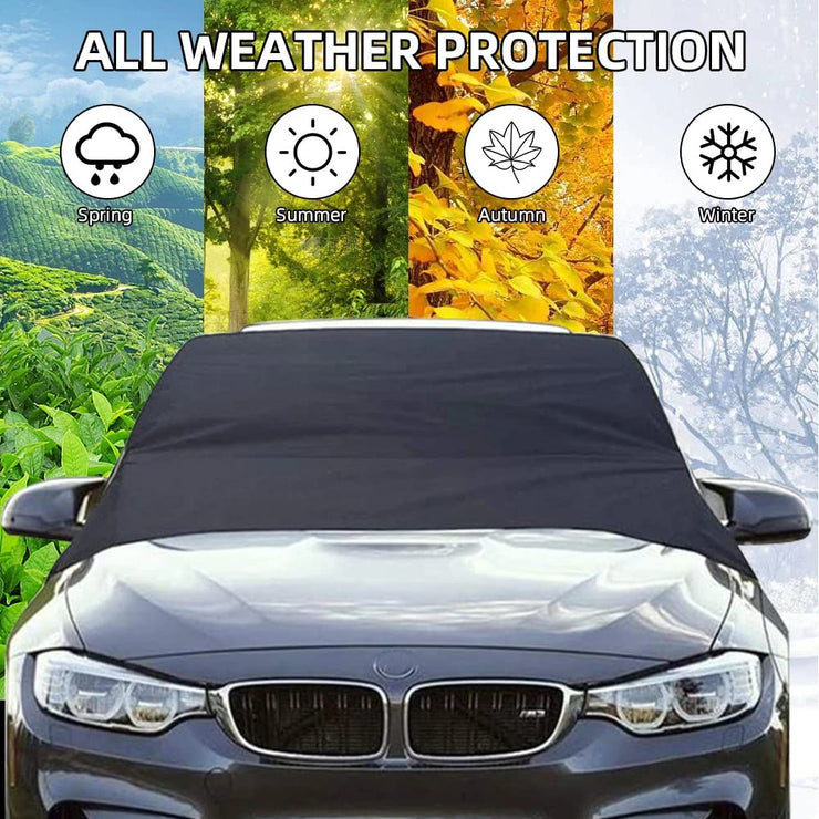 Car Windshield Cover,Car Windscreen Cover,Snow Cover,Car Front Windshield Frost Cover with Elastic Hooks,Frost Guard Protector for Winter Summer,Windscreen Sun Shade,Foldable Waterproof Ice Cover