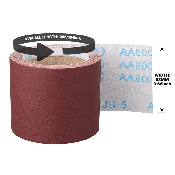 Shineboc Sandpaper Roll, 600 Grit 93mm x 10m Wet Sanding Cloth-Based Emery Cloth Sanding Rolls, Wear Resistant Sanding Sheet Rolls for Wood Metal Stainless Steel Hand Sanders