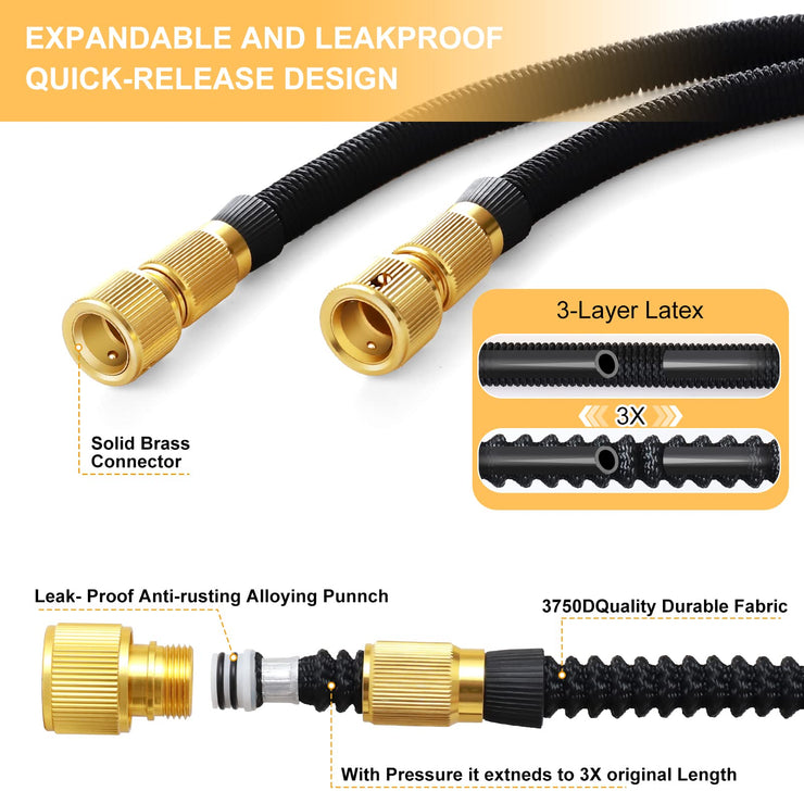 Expandable Garden Hose,Water Hosepipe Retractable Flexible Never Kink Hose Pipe for Pet & Car Washing, Cleaning, Watering Lawn and Garden(Reaching 50FT After Expansion)