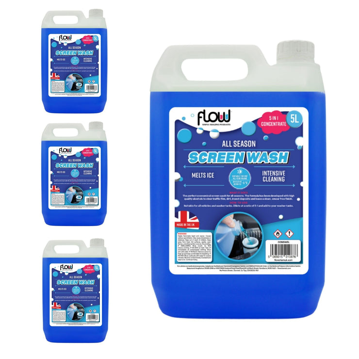 Flow Blue 5:1 Concentrate Vehicle Screenwash | All Seasons Formula | Effective down to -5°C | Streak Free Finish (20 Litre)