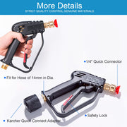 YUET High Pressure Washer Gun Handle with 5 Water Nozzle Tip,Water Wash Cleaner for Car Cleaning Kit(M22 14MM Fitting Hose Connector & 1/4" Karcher Kärcher Quick Connector) Power Wand 4350 PSI