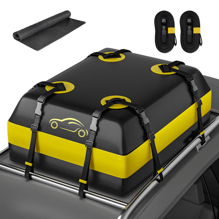 NABIYE Car Roof Bag Waterproof, 15 Cubic Feet Car Roof Box with Anti-Slip Mat and 6 Heavy-Duty Straps, Roof Bag Suitable for All Vehicle with/Without Rack (15 Cubic feet/425 Liters)