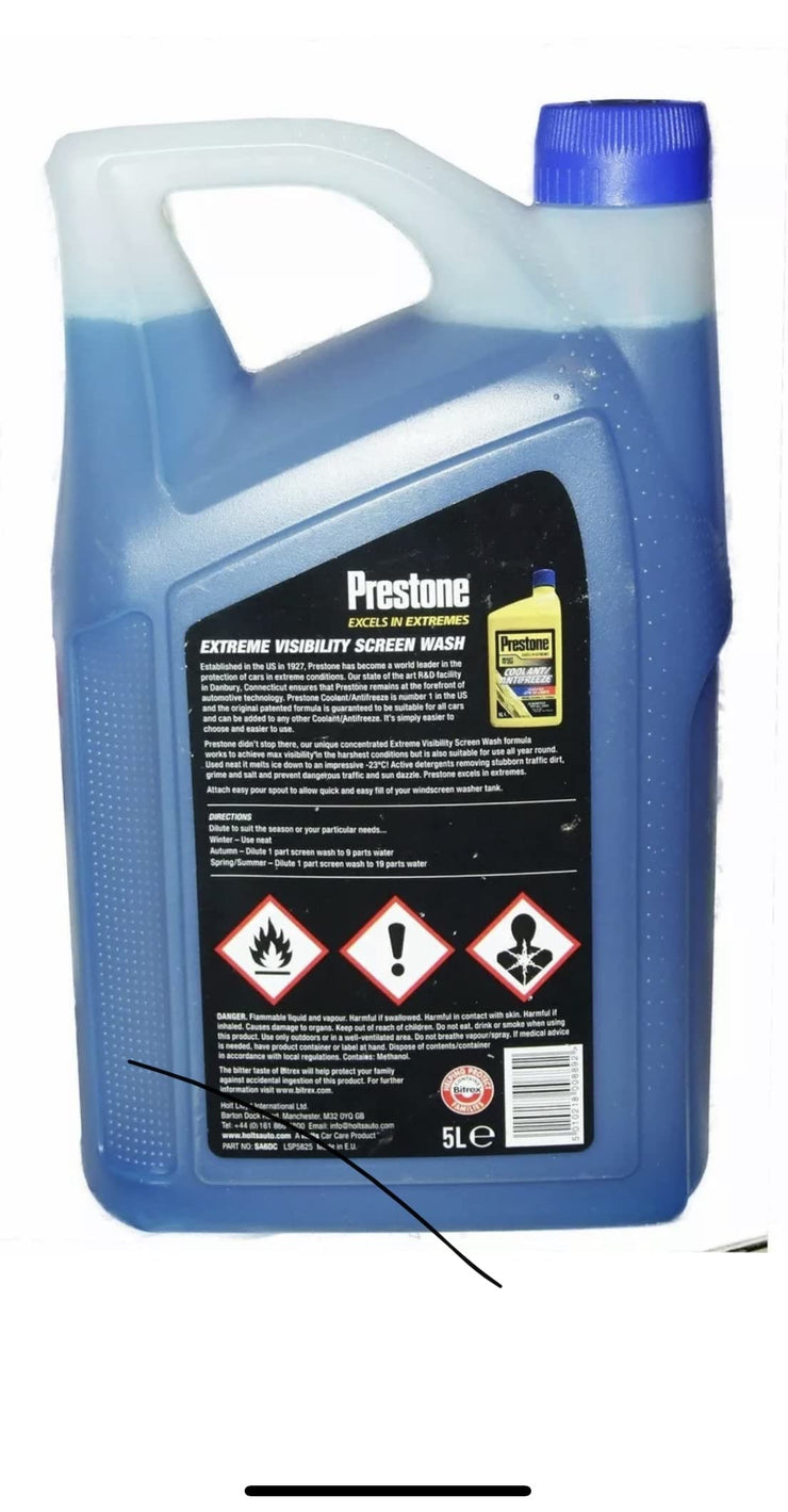 Prestone Extreme All Seasons Visibility Concentrate Car Screen Wash 5 Litre