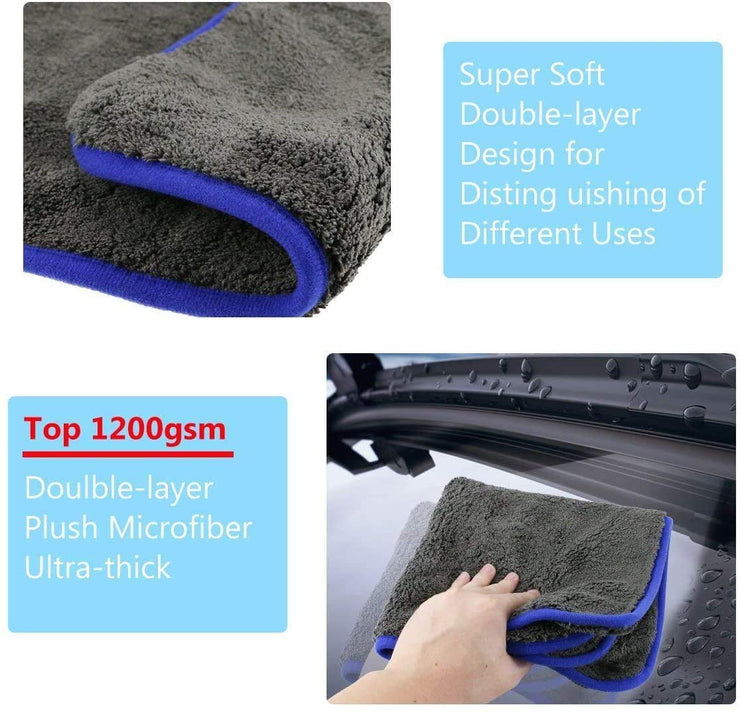 Microfibre Cleaning Towel, Fixget 3Pcs Microfibre Car Cleaning Cloths Car Drying Towel Car Wash Cleaning Auto Detailing Kitchen Cleaning Cloths Wax & Sealing Removal (1200 GSM)