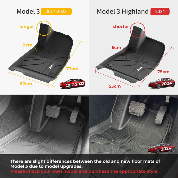 3W Car Floor Mat Fit for Tesla Model 3 2024 Highland,TPE All Weather Custom Fit Full Set 6PCS Car Mats Floor+Front Trunk Mat+Rear Storage Mat+Rear Trunk Mat, Dog Per Friendly,Waterproof,Anti Slip