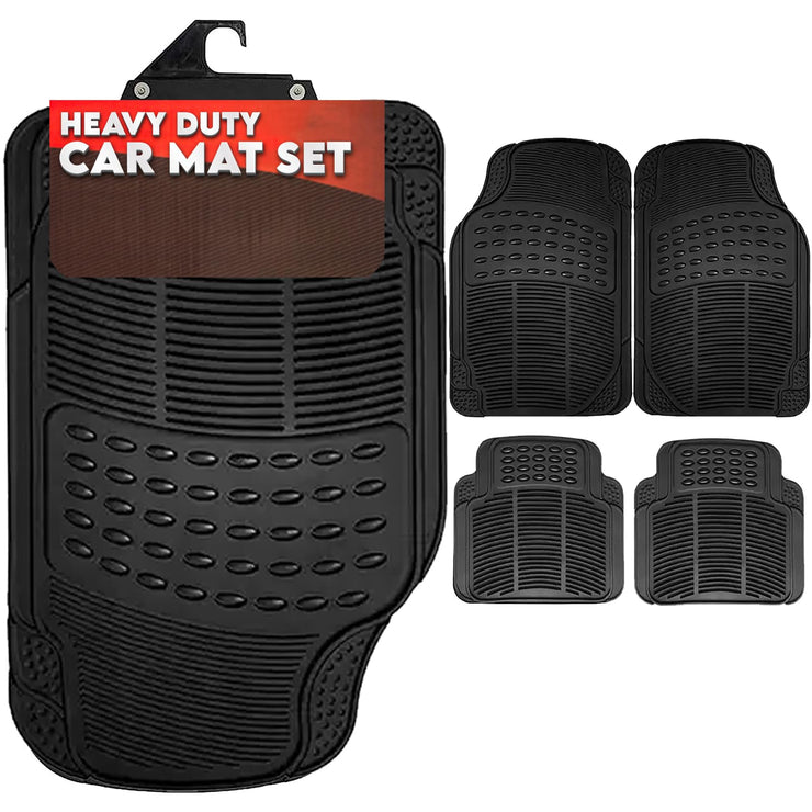 Xtremeauto 4 Piece Rubber Car Mats Set - Front & Rear Car Mats Universal Heavy Duty All Weather Waterproof Car Floor Mats For Cars, SUV, Truck & Van, Car Mats Rubber Universal