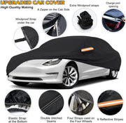 Big Ant Car Cover,100% Waterproof Sedan Cover for Tesla Model Y, 6 Layers Durable Tesla Outdoor Cover All Weather Protection Car Covers with Ventilated Mesh & Left Door Zipper Fit for Tesla Model Y