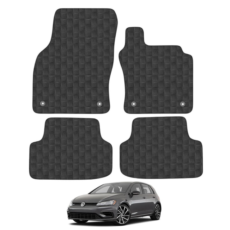 Car Mats for VW Golf MK7 (2013-2019) Car Floor Mats Premium Rubber Tailored Fit Set Accessory Black Custom Fitted 4 Pieces with Clips - Anti-Slip Backing, Heavy Duty & Waterproof