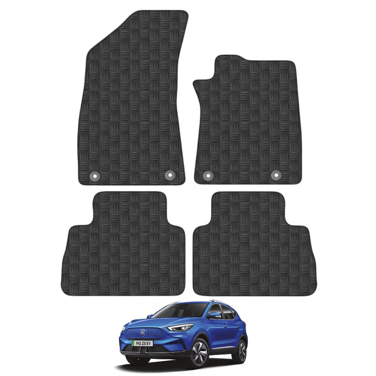 Car Mats for MG Motor UK ZS (2021-) - EV Car Floor Mats Premium Rubber Tailored Fit Set Accessory Black Custom Fitted 4 Pieces with Clips - Anti-Slip Backing, Heavy Duty & Waterproof