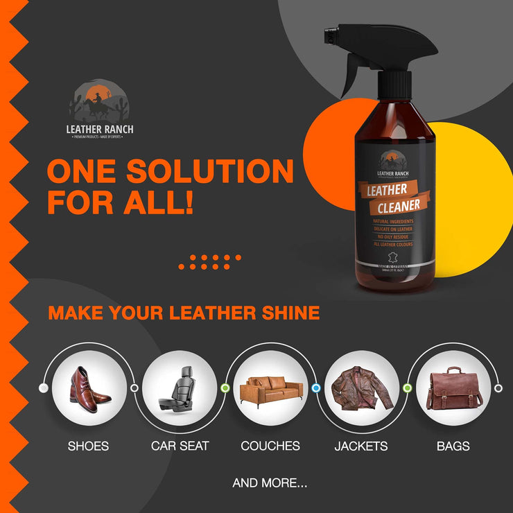 Leather Ranch Leather Cleaner for Sofas - 500ML - Versatile Car Leather Cleaner - Leather Shoe Cleaner, Leather Jacket Cleaner & Leather Stain Remover