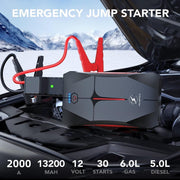 Car Jump Starter, FLYLINKTECH 2000A Peak 13200mAh Portable Car Battery Jump Starter Booster (up to 6.0L Gas Or 5.0L Diesel Engine), Jump Starter and Power Bank with LED Flashlight, IP67