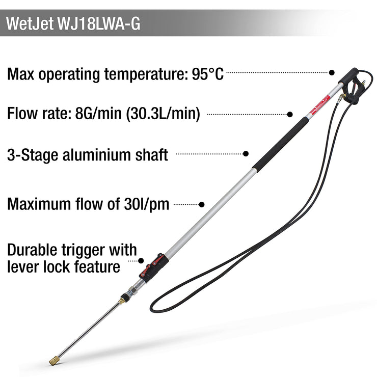 Wetjet 18 Foot, 5.5m Telescopic Pressure Washer Lance, 4000 Max Pressure, Power Washer Lance, Aluminium, Lightweight and Durable with 1 Year Warranty