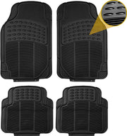 CUQOO 4 Piece Rubber Car Mats Set (Front + Rear) – Universal Non Slip Car Floor Mats | Waterproof Heavy Duty All Weather Car Rubber Mats for All Cars, SUV’s, Trucks & VAN | Deep Grooved Car Mat