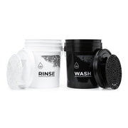 CLEANTECH CO Set: 2x 20L (4.4 UK gal) Wash Buckets - white & black with 2x Dirt Traps & 2x Lids - for professional car hand washing