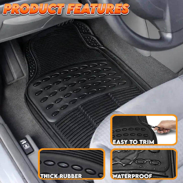 Xtremeauto 4 Piece Rubber Car Mats Set - Front & Rear Car Mats Universal Heavy Duty All Weather Waterproof Car Floor Mats For Cars, SUV, Truck & Van, Car Mats Rubber Universal