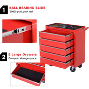 DURHAND Professional 5 Drawer Roller Tool Cabinet Storage Box Workshop Chest Garage 4 Smooth Wheels Wheeling Trolley w/Handle - Red