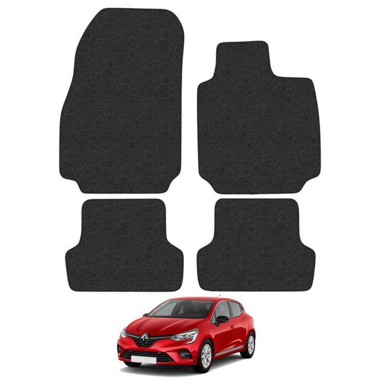 Car Mats for Renault Clio (2012-2019) Tailored Fit Carpet Floor Mat Set Accessory Black Custom Fitted 4 Pieces with Clips - Anti-Slip Backing & Black Trim Edging