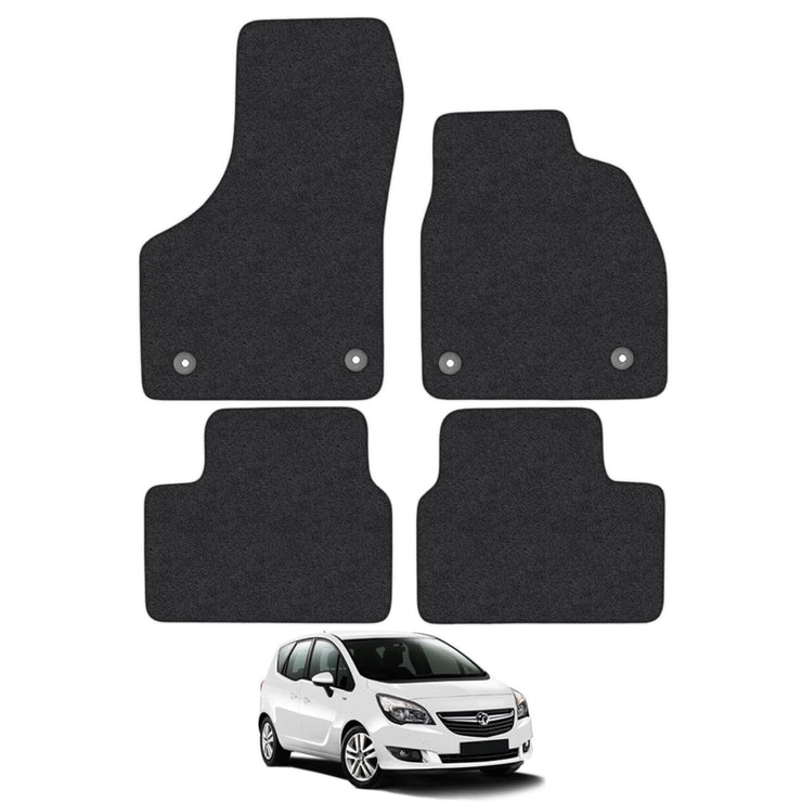 Car Mats for Vauxhall Meriva B B (2010-2017) Tailored Fit Carpet Floor Mat Set Accessory Black Custom Fitted 4 Pieces with Clips - Anti-Slip Backing & Black Trim Edging