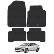 Car Mats for Hyundai IONIQ (2016-2020) Carpet Tailored Fit Car Floor Mats Set Accessory Black Custom Fitted 4 Pieces with Clips - Anti-Slip Backing & Black Trim Edging