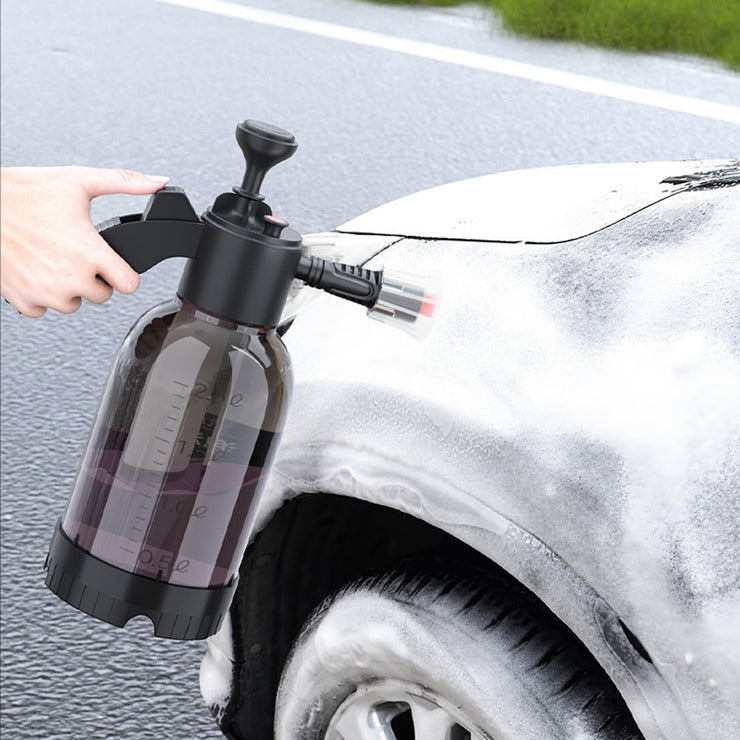 Snow Foam Pump Sprayer, 2L Car Foam Sprayer Hand Pump Spray Bottle, Corrosion-Resistant Atomizer Pump Action Pressure Sprayer for Cleaning Car Detailing Washing (Black with Scale)