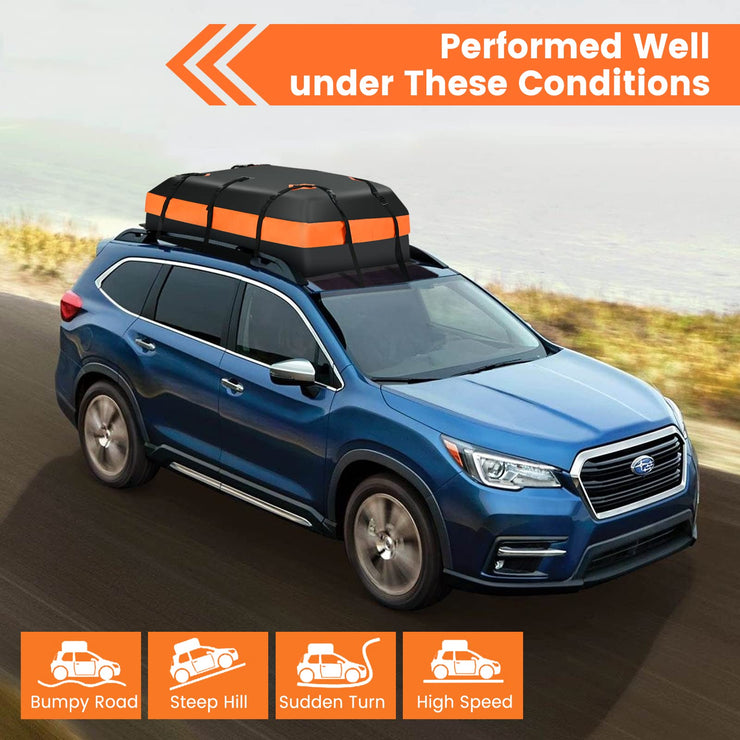 COSTWAY 15/21 Cubic Feet Car Roof Bag, 100% Waterproof Roofing Cargo Carrier with Anti-Slip Mat, Combination Lock & Straps, Rooftop Luggage Storage Box (15 Cubic Ft/424L, Black+Orange)