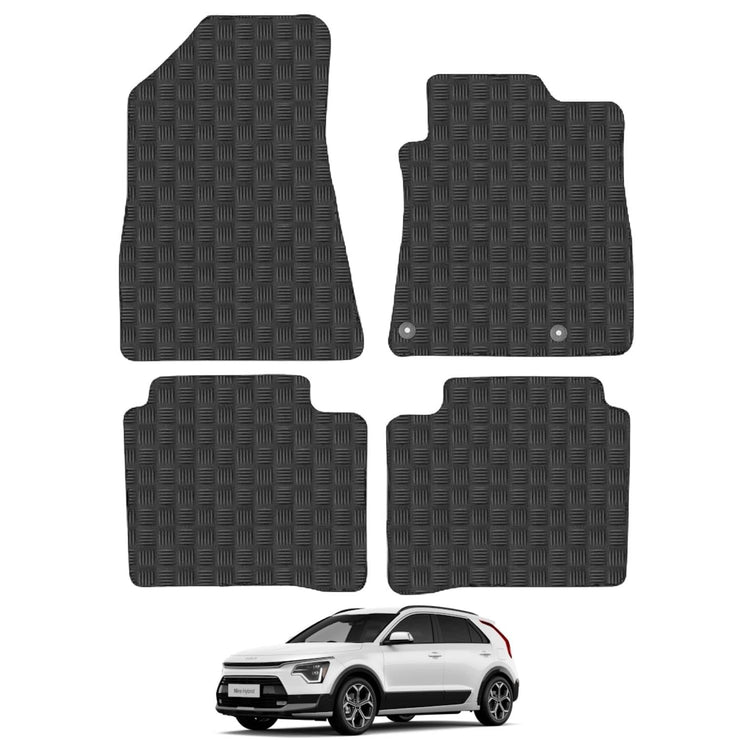 Car Mats for Kia Niro Hybrid (HEV) 2022-Onwards Car Floor Mats Premium Rubber Tailored Fit Set Accessory Black Custom Fitted 4 Pieces with Clips - Anti-Slip Backing, Heavy Duty & Waterproof