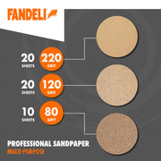 Fandeli | Multi-Purpose Sanding Paper | Assorted Grits (80,120,220) | 50 Sheets of 23 x 28 cm | Perfect for Sanding Metal and Sanding Wood | Hand Sanding | Orbital Sanders