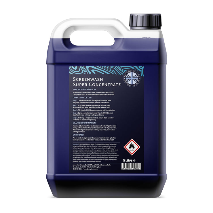 Jennychem Super Concentrated Screenwash. Screen Wash Concentrate Antifreeze Works In Winter Weather Up To -18°C. Anti-Smear. Can be Diluted To Suit All seasons (10 Litre - Pack of 2 x 5 Litre)