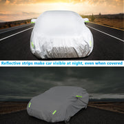 Haipky Universal Car Cover 190T Full Waterproof Breathable Scratch Rain Snow Heat Resistant with Mirror Pocket & Reflective Strips (For Sedan 137 to 157 inch)