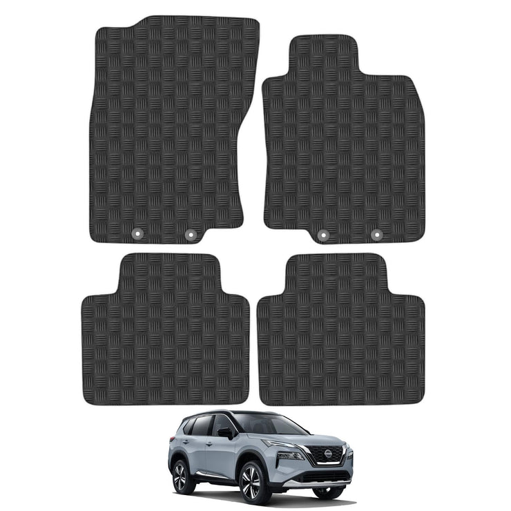 Car Mats for Nissan X-Trail (2014-2021) Tailored Fit Rubber Floor Mat Set Accessory Black Custom Fitted 4 Pieces with Clips - Anti-Slip Backing, Heavy Duty & Waterproof