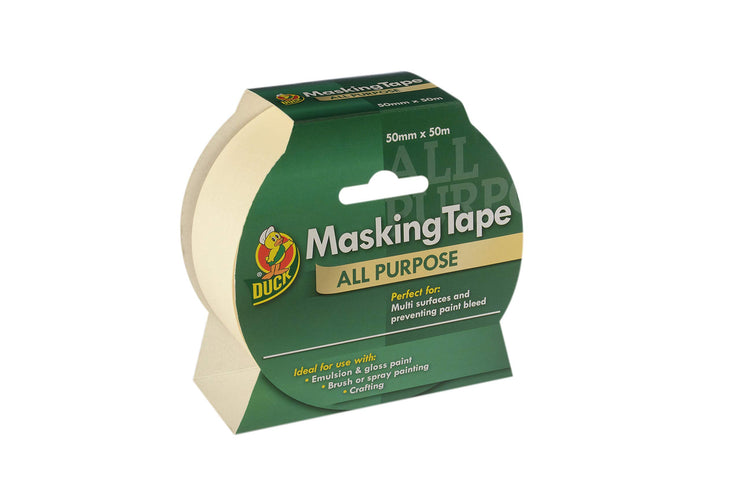 Duck Tape All Purpose Masking Tape 50mm x 50m, indoor painting and decorating for multi surfaces prevent paint bleed