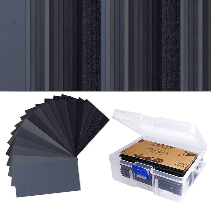 Sandpaper Assorted Wet/Dry, 102 Pieces 60 to 3000 Grit Sandpaper Assortment, 3 x 5.5 Inch Abrasive Paper Sheet with Free Box, for Automotive Sanding, Wood Furniture Finishing