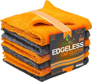 Towelogy® 520gsm Professional Microfibre Edgeless Car Cloths QUICK DRY for Auto/Moto Detailing Polishing Washing STREAK FREE & LINT FREE 40x40cm (Grey/Orange, Pack Of 2)