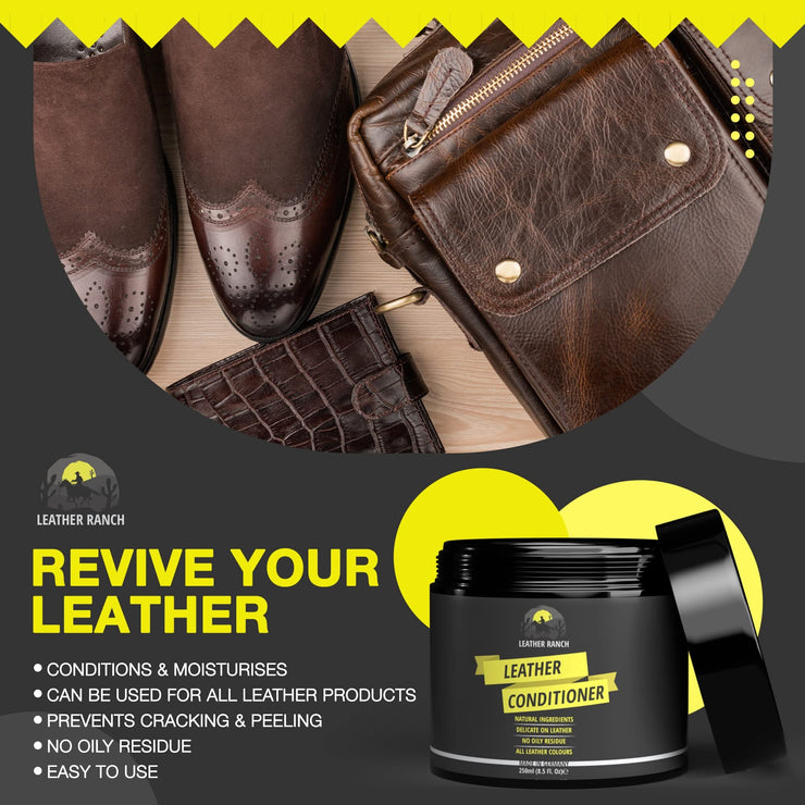 Leather Ranch Leather Conditioner - Leather Restoration Cream & Leather Colour Restorer - A Natural Leather Restorer for Sofas, Car Seats & More - Alternative to Leather Cleaner and Conditioner, 250ml