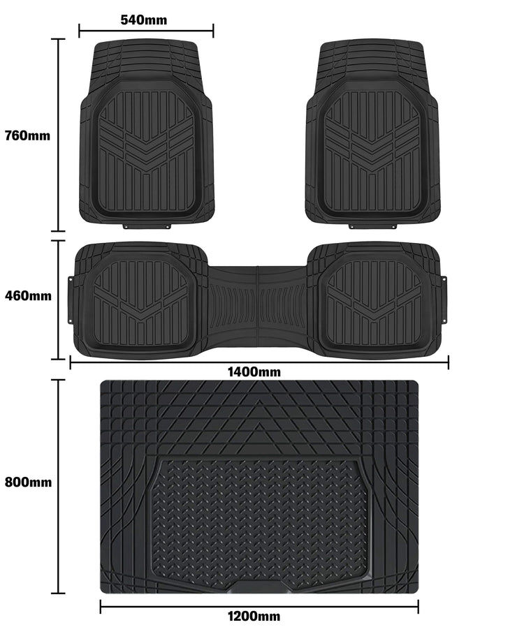 Amazon Basics Deep Dish Universal Heavy Duty PVC Faux Rubber Floor Mats Set 4-piece with Cargo Liner, All-Weather Protection waterproof Trim To Fit for Cars, Automotive, SUVs, Sedan, Trucks, Black