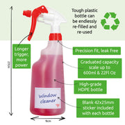 TEC Spray bottles 600ml UK Made for professional cleaning empty detailing plastic squirty sprayer clear refillable recyclable HPDE products Red trigger 28/400mm Water (2)