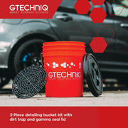 Gtechniq Bucket with Lid, 3-Piece Detailing Car Wash Bucket with Dirt Trap and Gamma Seal Lid for Car Cleaning, 20L