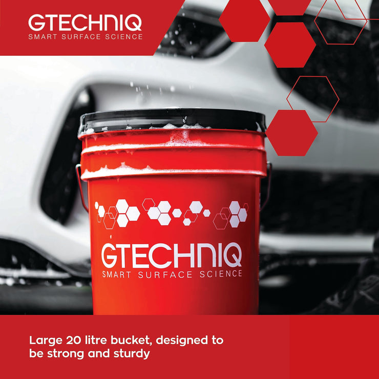 Gtechniq Bucket with Lid, 3-Piece Detailing Car Wash Bucket with Dirt Trap and Gamma Seal Lid for Car Cleaning, 20L