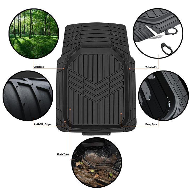 Amazon Basics Deep Dish Universal Heavy Duty PVC Faux Rubber Floor Mats Set 4-piece with Cargo Liner, All-Weather Protection waterproof Trim To Fit for Cars, Automotive, SUVs, Sedan, Trucks, Black