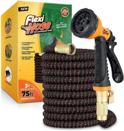 Flexi Hose Upgraded Expandable Garden Hose Pipe Including 8 Function Spray Gun Nozzle - Extra Strength with 2 cm Solid Brass Fittings - No-Kink Flexible Garden Hoses (Orange/Black 23 Metres)