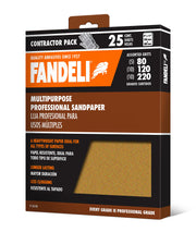 Fandeli | Multi-Purpose Sanding Paper | Assorted Grits (80,120,220) | 25 Sheets of 23 x 28 cm | Perfect for Sanding Metal and Sanding Wood | Hand Sanding | Orbital Sanders