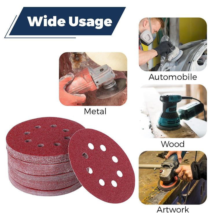 125mm Sanding Discs ,100Pcs Orbital Sander Discs Hook and Loop Sanding Pads for Random Orbital Sander (40/60/80/100/120/150/180/240/320/400 Grits)